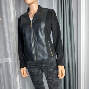 Kenneth Cole New York Black Leather Jacket with Gold Accents